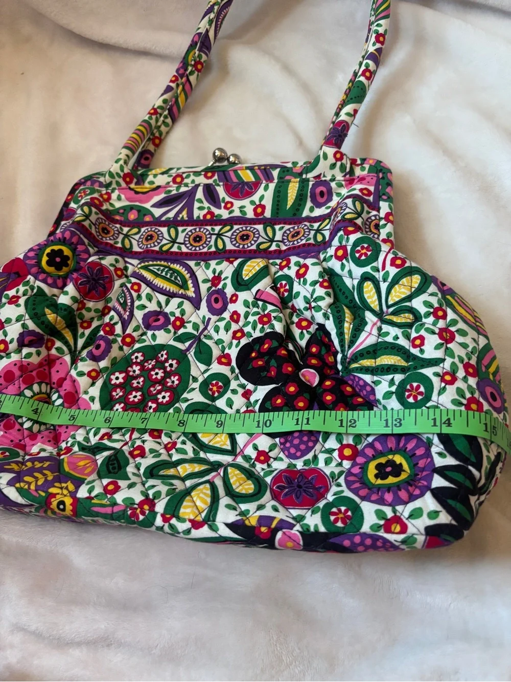 Vera Bradley Retired Kiss Lock Frame Satchel Purse Floral Quilted Cotton Handbag